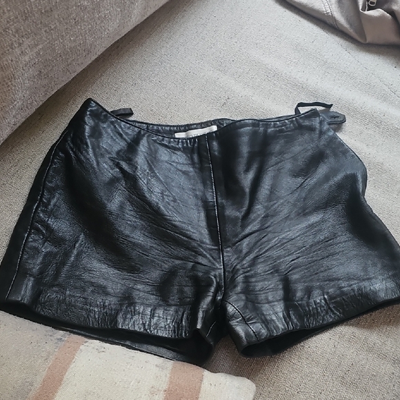 Hugo Buscati Pants - Hugo Buscati Black Leather High Waist Shorts
